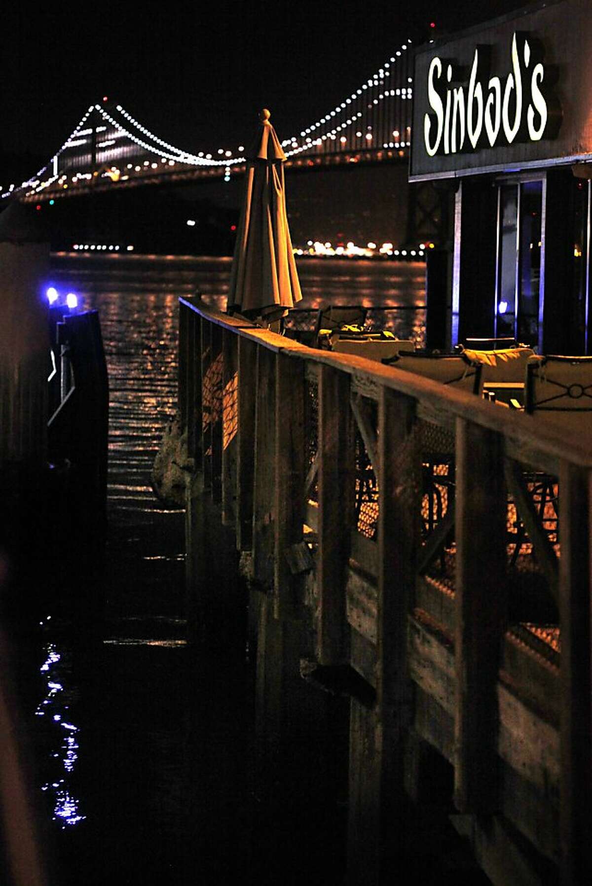 A view of the outside seating area at Sinbad's in San Francisco, Calif., looking towards the bay bridge on Wednesday, November 27, 2013.
