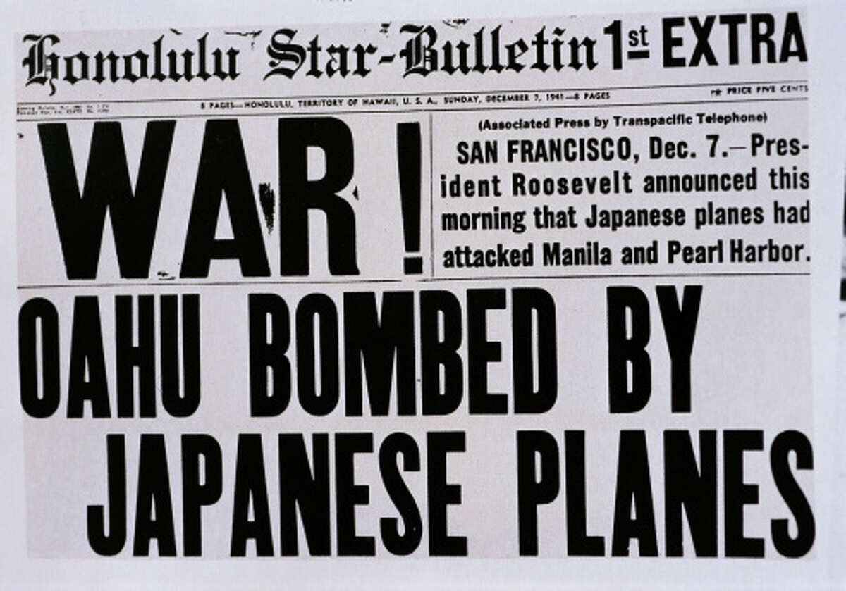 December 7, 1941 newspaper headline, War! Oahu bombed by Japanese planes