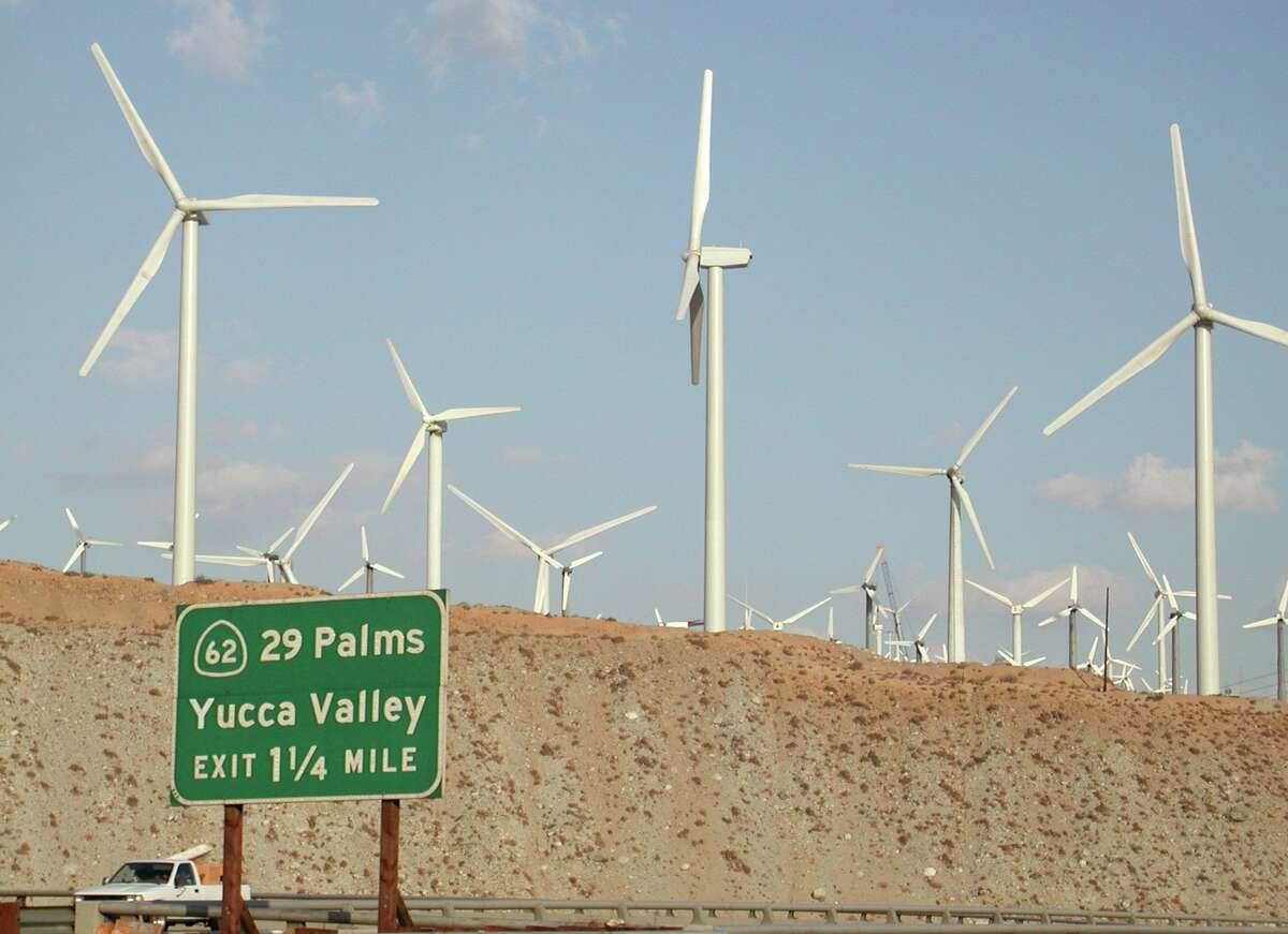 Closely spaced wind generators installed along bird flyways, like these in Southern California, kill far more birds than those away from flyways.