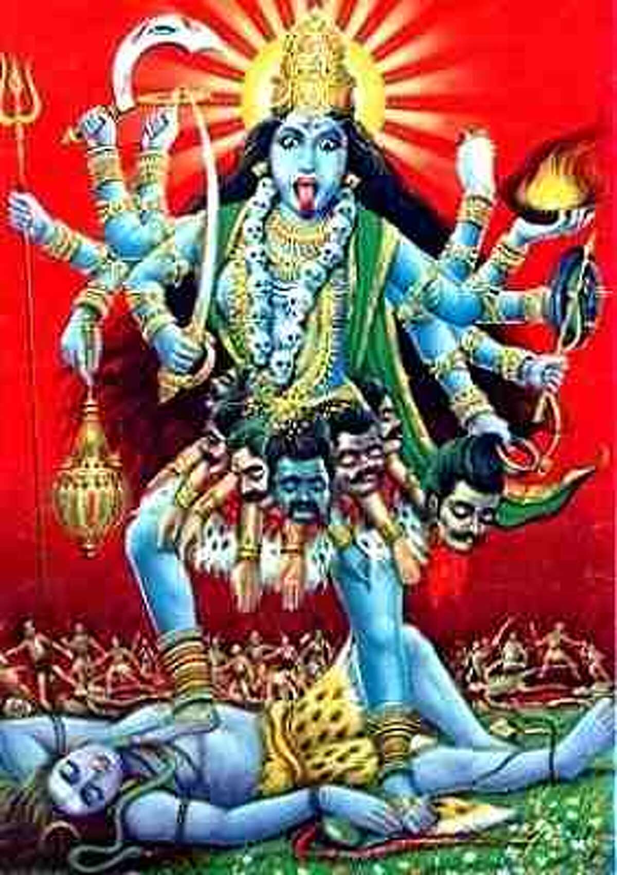 Hindu goddess Kali may look intimidating--partly because she likes to wear a necklace of human skulls--but she is famous as a slayer of evil and champion of the good. When a Hindu swastika faces left, it denotes a connection to some elements of Kali. If it faces right, it is a symbol of luck and prosperity, once a common decoration for wedding invitations. Many in the Hindu community want New York school curriculum about symbols of hate to explain to students that the Hindu swastika is an ancient holy symbol with no relationship to the Nazis.