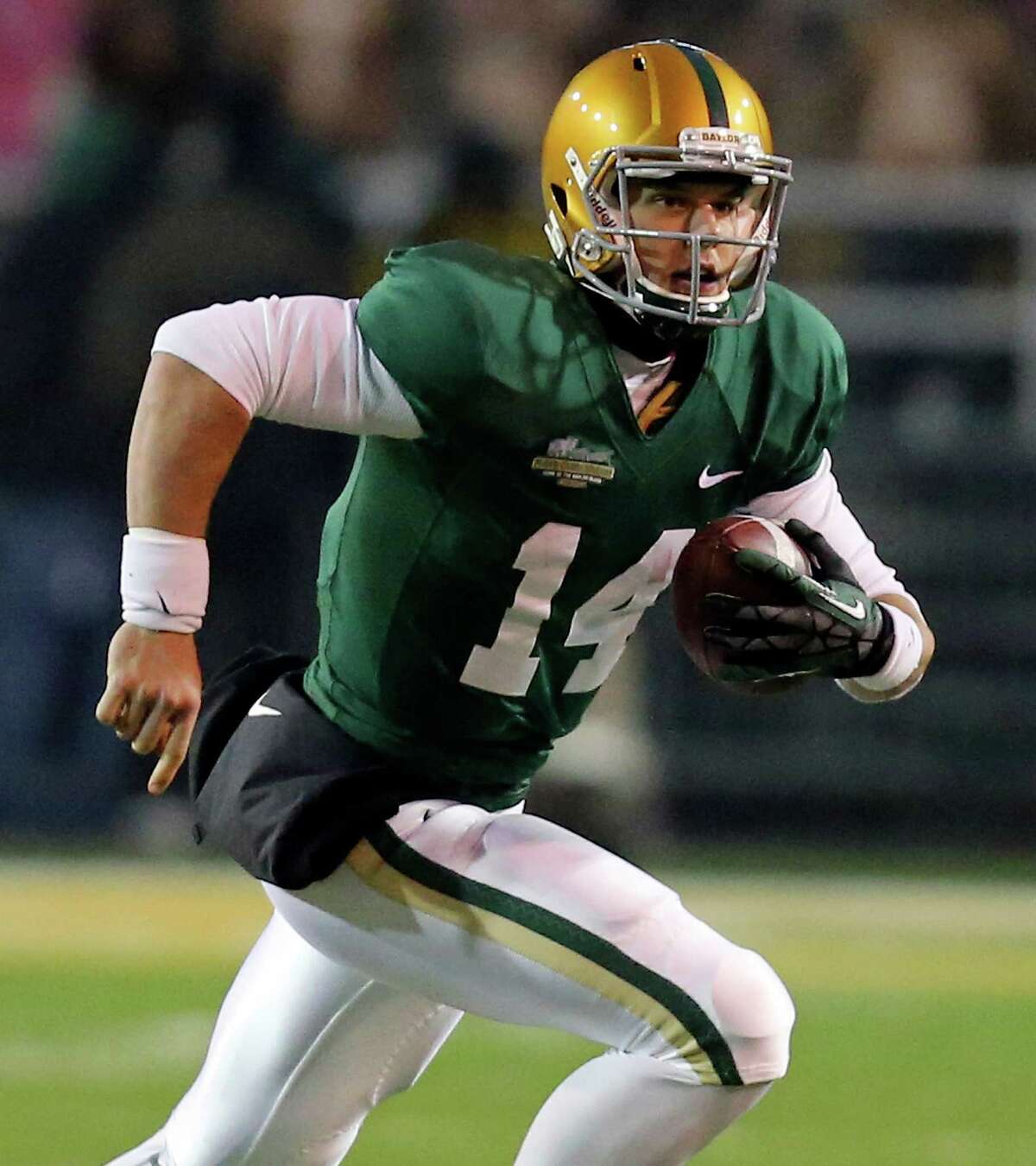 A look at the Express-News college football All-Texas superlatives and team for 2013: Offensive player of the year -- Bryce Petty, Baylor, 6-3, 230, Jr., Midlothian. Some might question why defending Heisman Trophy winner Johnny Manziel didn't win the award. Petty's statistics (3,844 passing yards, 30-to-2 touchdown/interception ratio and 11 rushing touchdowns) were equal. And the fact that Petty led Baylor to its first BCS bowl berth in history, while nailing down an 11-1 record serves as the tiebreaker.