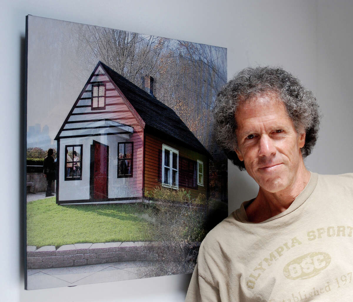 Miggs Burroughs's lenticular photography will be on exhibit at the Fairfield Museum from Thursday, Dec. 19, through Feb. 18. The process combines two images that, in person, fade into one another as a viewer walks by. Above is "House" that combines a Roy Lichtenstein painting with a Fairfield red shack.