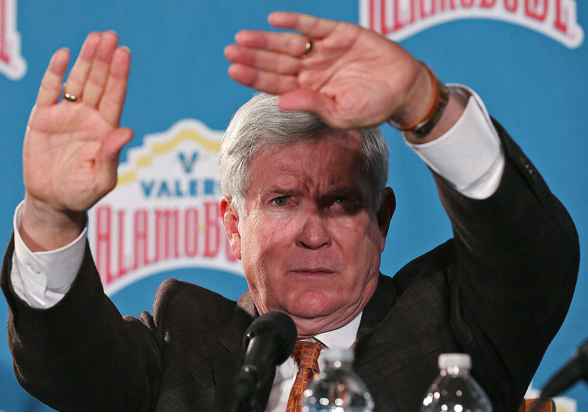 With the bright lights shining on Mack Brown at Thursday's Valero Alamo Bowl news conference, the Texas coach said he has yet to meet with his bosses to discuss his future in Austin.