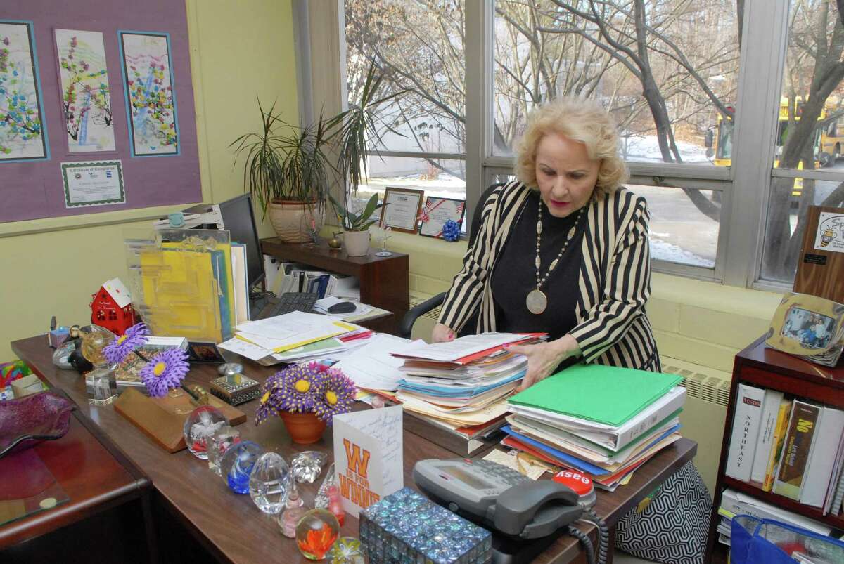 Northeast Elementary School principal Connie Stevenson works in her office on Friday December 13, 2013 in Stamford, Conn.
