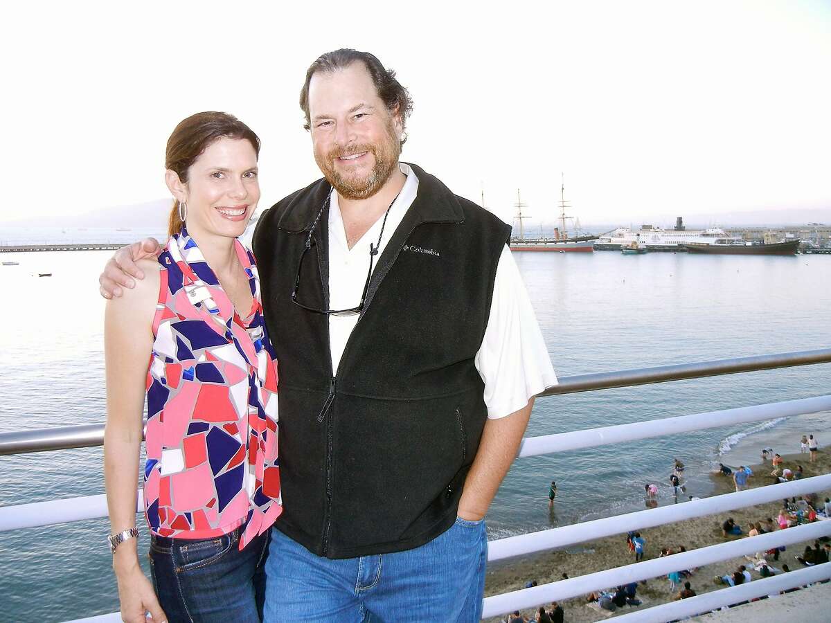 Lynne and Marc Benioff at the Maritime Museum for the Fourth of July party hosted by Mayor Ed Lee. July 2013. By Catherine Bigelow