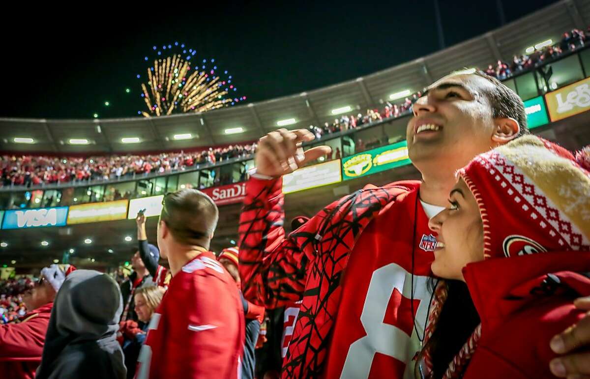 Fans enjoy the fireworks after the 49ers beat the Falcons during the last game at Candlestick Park in San Francisco, Calif., on December 23rd, 2013.
