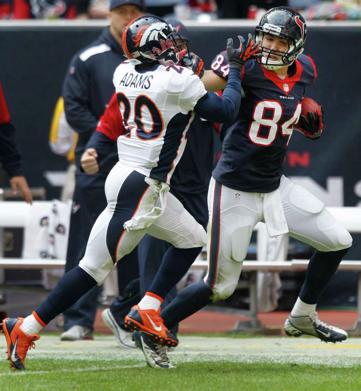 Texans tight end Ryan Griffin, right, who caught five passes for 66 yards against Denver, will make his third start at the injury-depleted position Sunday.