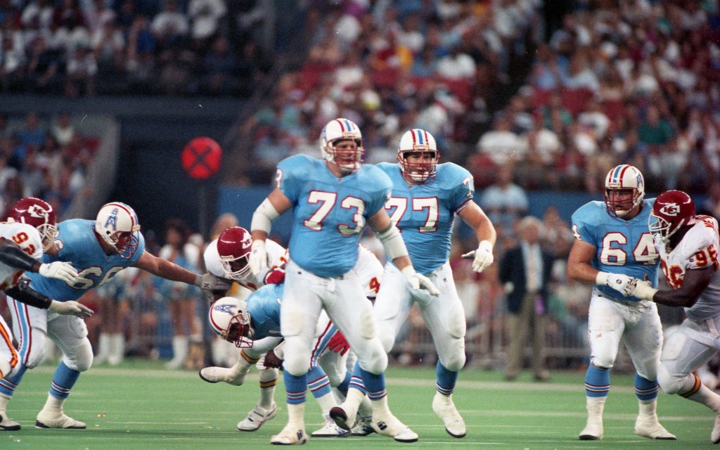 Wide receiver Haywood Jeffries of the Houston Oilers watches from