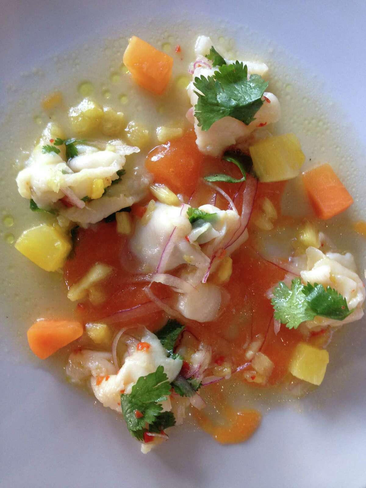 Ceviche de Caracol (conch with pineapple, ginger and red jalapeno) at Caracol, Houston.
