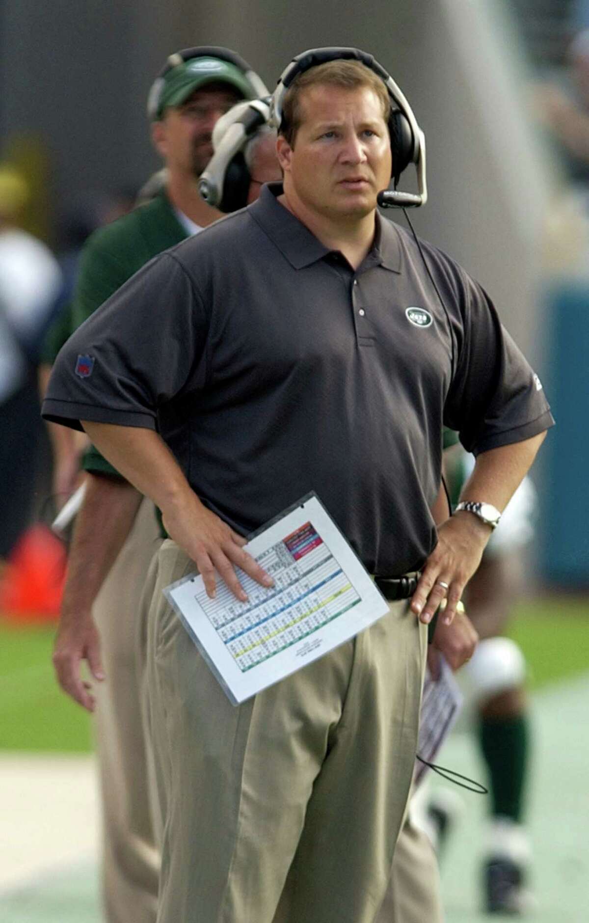 ** FILE ** New York Jets head coach Eric Mangini questions a call in the second quarter against Jacksonville Jaguars, Sunday, Oct. 8, 2006, in Jacksonville, Fla. (AP Photo Stephen Morton)