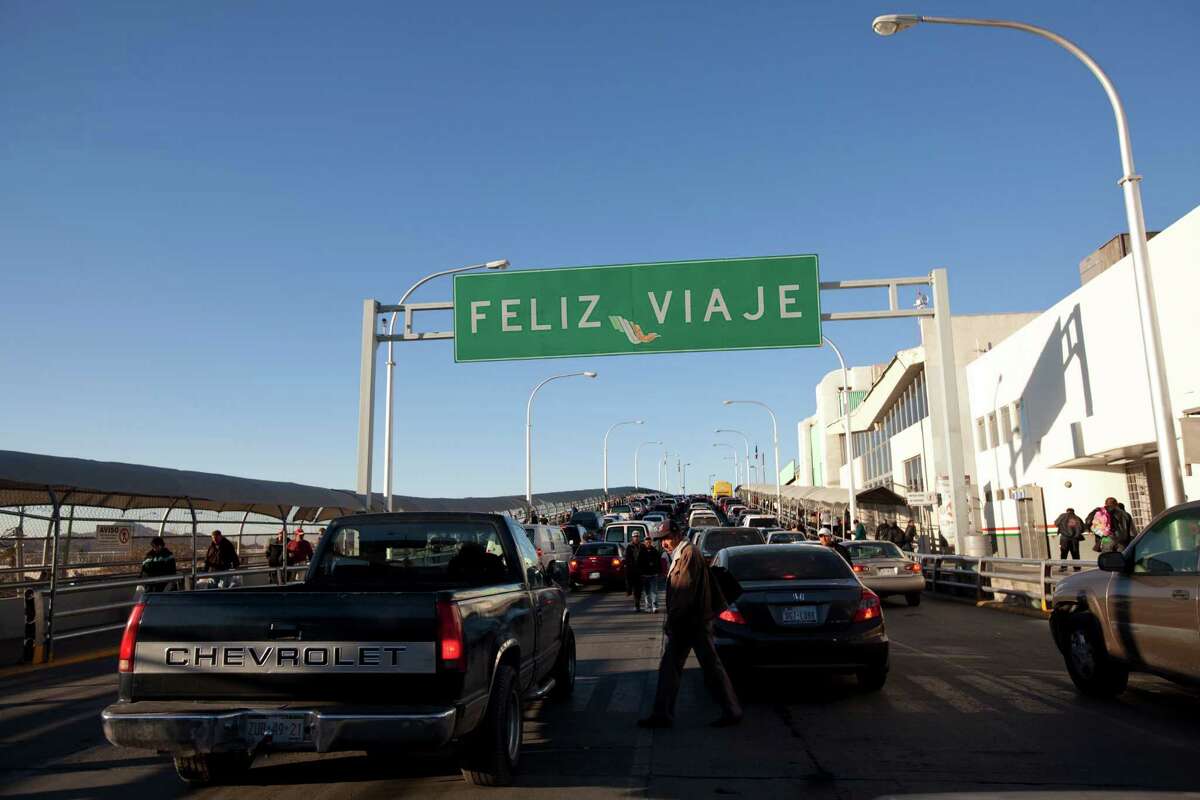 Vehicles line up to cross the Paso del Norte Bridge from Ciudad Juarez, Mexico, to El Paso. 
