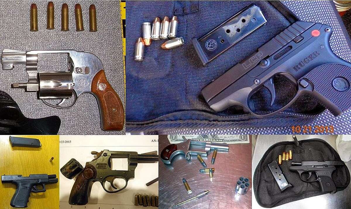 This photo montage from the Transportation Security Administration shows guns discovered at five airports, including George Bush Intercontinental Airport.