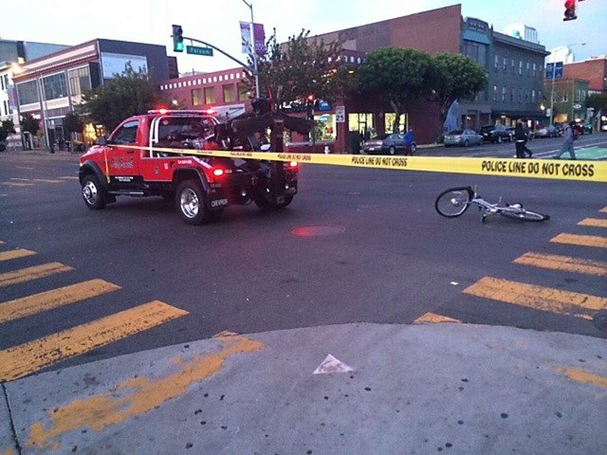 A bicyclist was struck by a tow truck in San Francisco's South of Market neighborhood on Wednesday, Jan. 8, 2014.