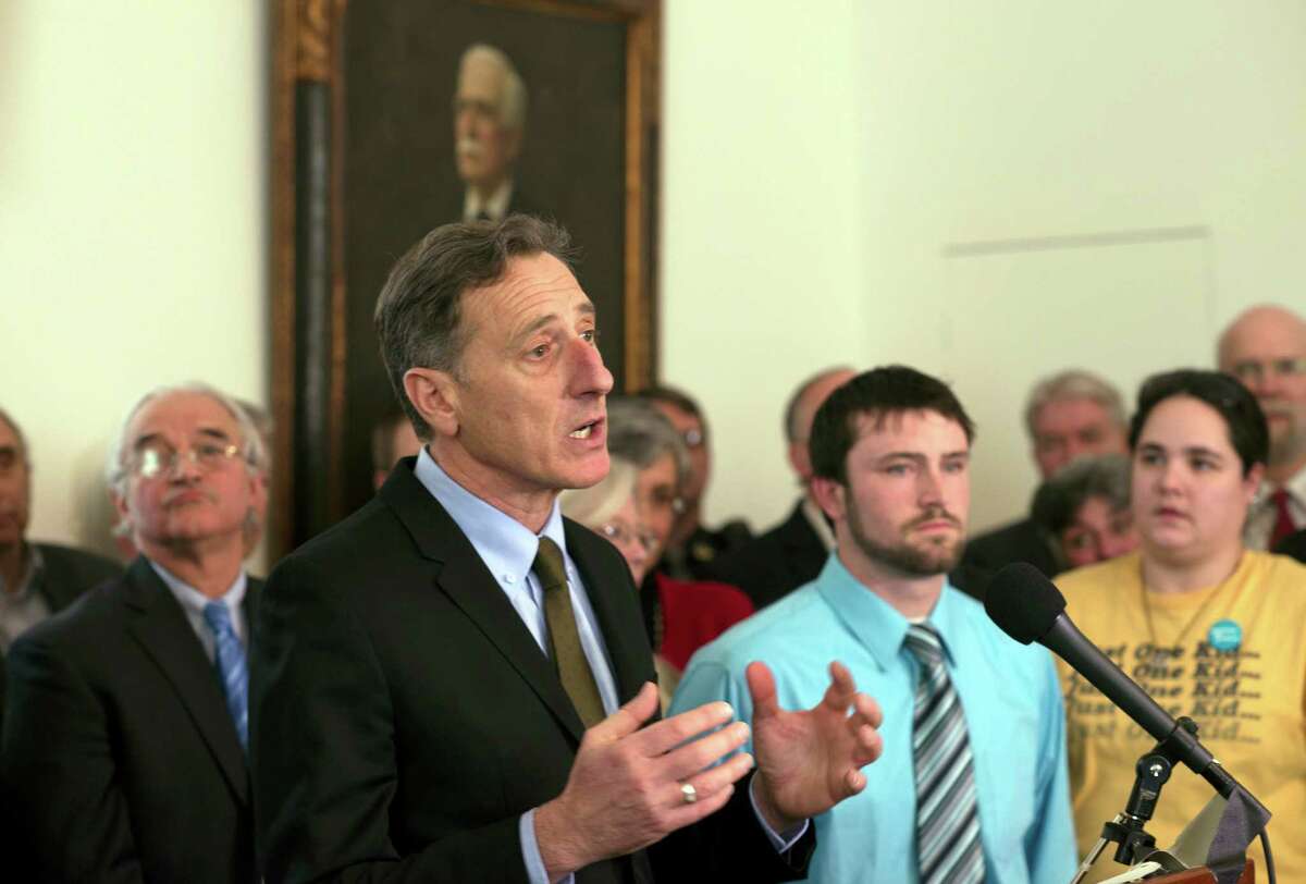 Vermont Gov. Peter Shumlin delivers his state of the state address at the State House in Montpelier, Vt., Jan. 8, 2014. Shumlin devoted his entire message Wednesday to drug addiction and detailed its costs, in dollars and lives. (Caleb Kenna/The New York Times) ORG XMIT: XNYT116