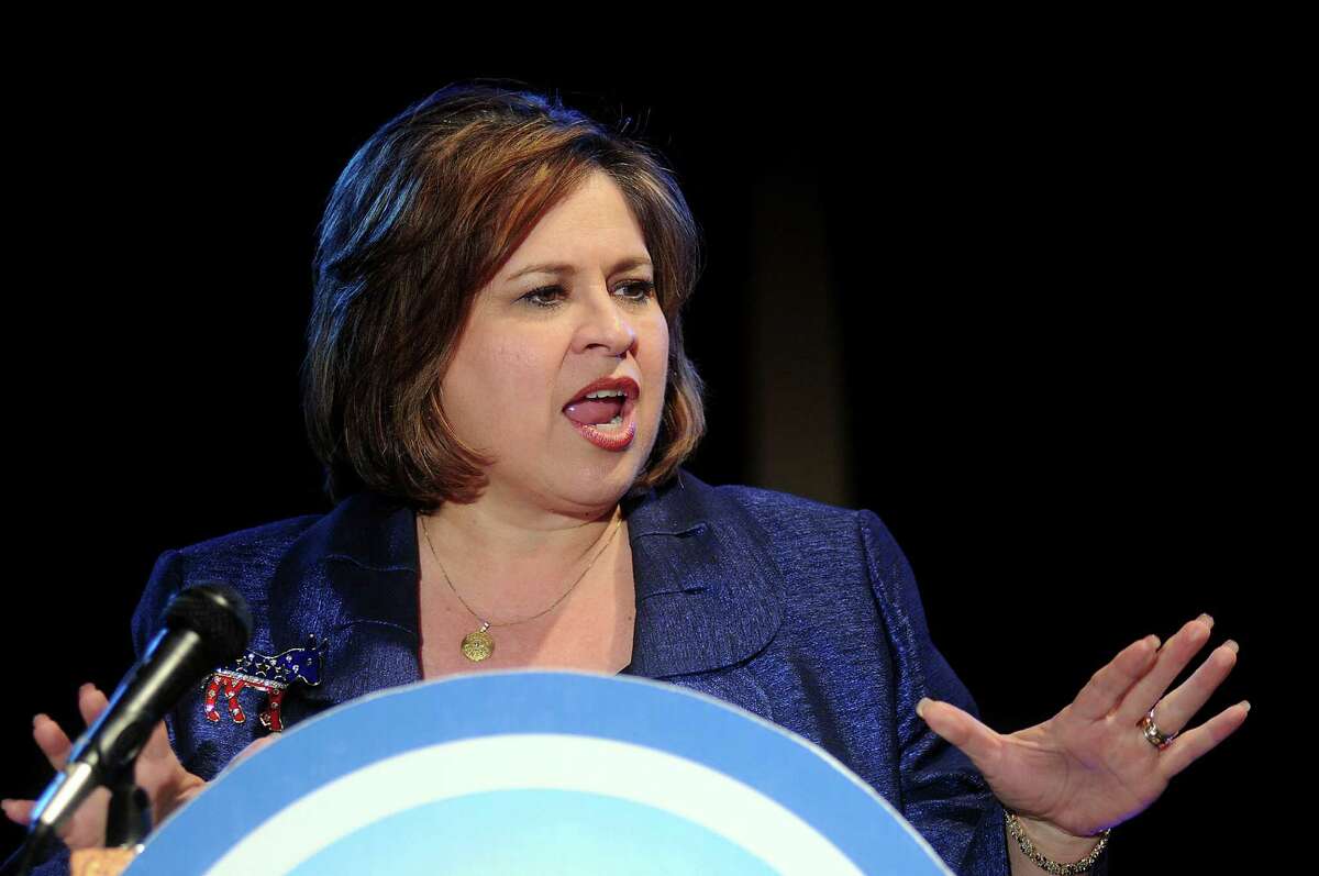 Lieutenant governor candidate Leticia Van de Putte speaks at the 2nd Annual Toast to a Blue Year Celebration at Warehouse Live Thursday Jan 16 2014.(Dave Rossman photo)