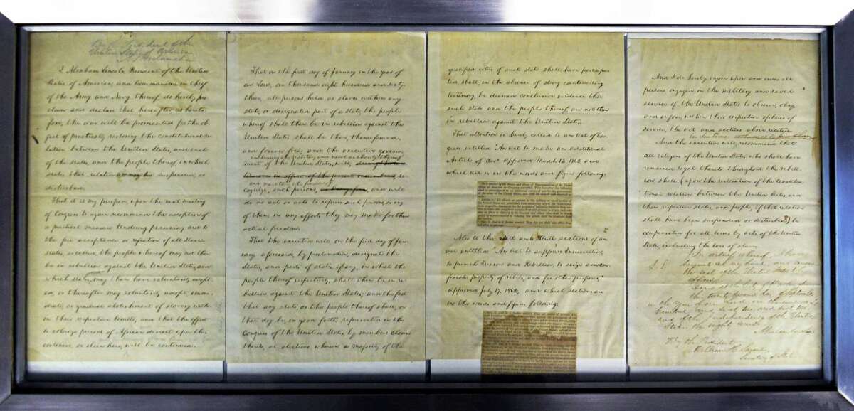 President Lincoln's draft of the Emancipation Proclamation at the NYS Museum Wednesday Jan. 15, 2014, in Albany, NY. (John Carl D'Annibale / Times Union)