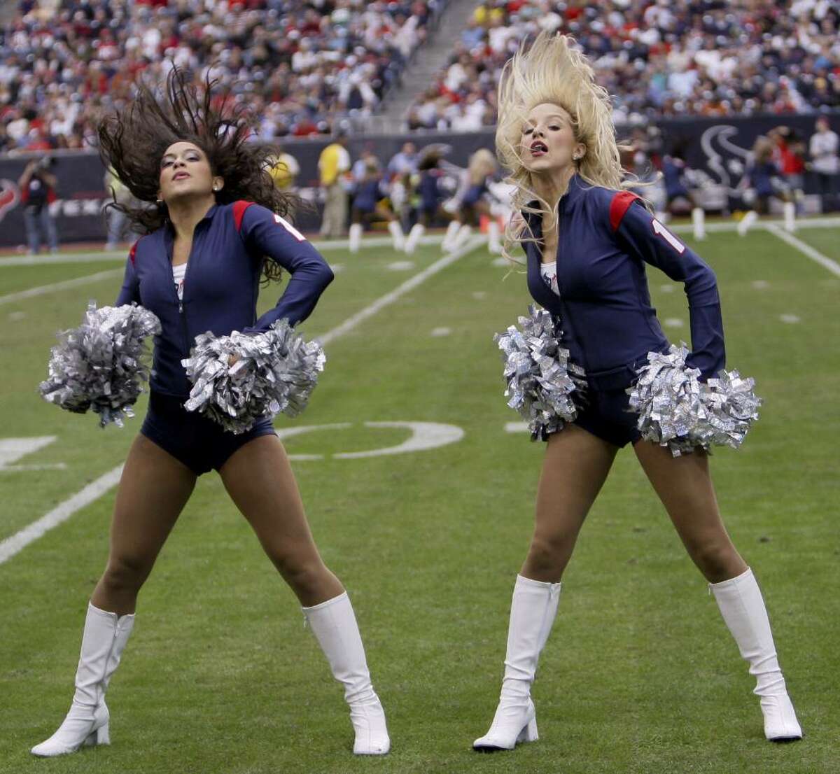 HOUSTON - DECEMBER 13: Houston Texans cheerleaders perform during the game against the Seattle Seahawks at Reliant Stadium on December 13, 2009 in Houston, Texas. (Photo by Bob Levey/Getty Images)