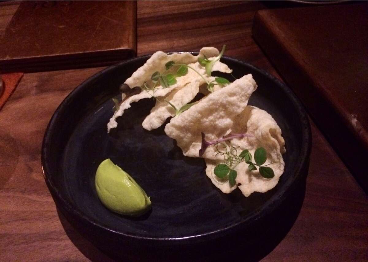 The first course at Coi: chips with avocado dip