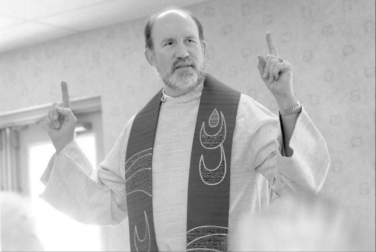 The Rev. David Wentroble leading a service at Greenwich Woods in Greenwich, Conn. in 1998.