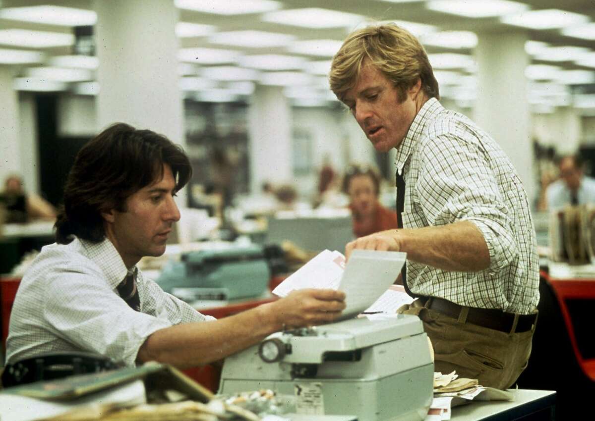FILE--Robert Redford, right, and Dustin Hoffman portray Washington Post reporters Bob Woodward and Carl Bernstein in the movie, "All the President's Men." Alan Pakula, who directed the films ``Klute'' and ``All The President's Men,'' died Thursday Nov. 19, 1998 in a car accident at the age of 70. Pakula was driving on the Long Island Expressway when a metal pipe crashed through the windshield, striking him in the head, said Suffolk County Police spokesman Officer Santo DiStefano. (AP Photo/file)
