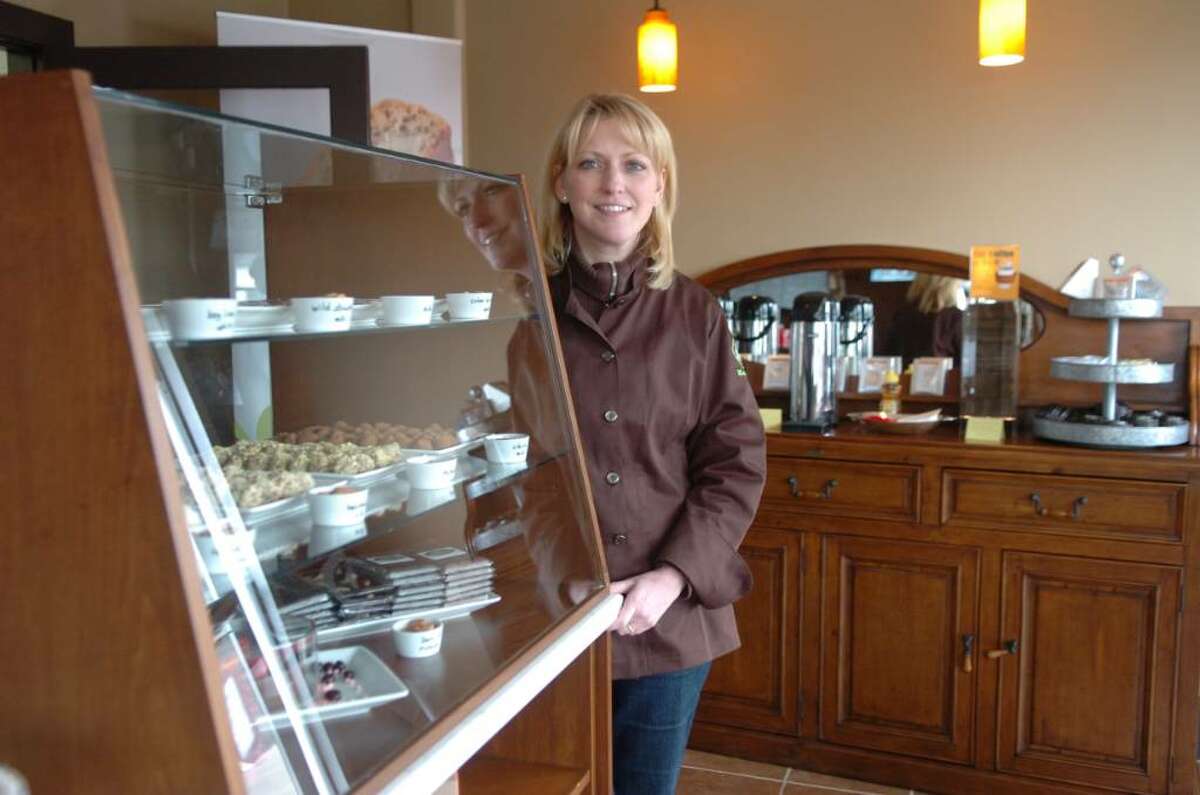 Owner and chocolatier Martine Coscia stands in her newly opened shop, The Little Chocolate Company, at 99 Mill Street on Tuesday, February 2, 2010.