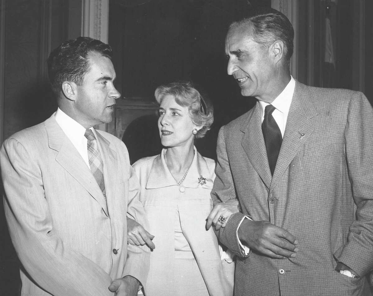 On Jan. 28, 1954, Sen. Prescott Bush (R.-Conn), of Greenwich, was appointed to a five-member subcommittee of the Senate Banking and Currency Committee to take part in an investigation of the sudden sharp increases in coffee prices. Here, Bush, right, is shown with Claire Booth Luce and vice president Richard Nixon in Washington, D.C.