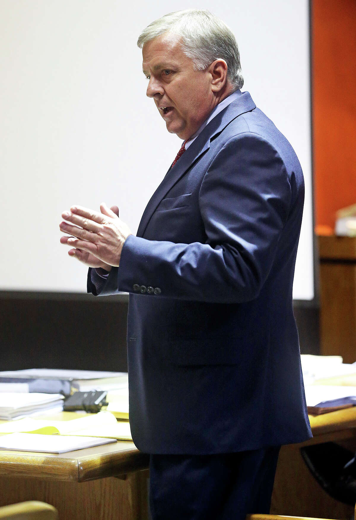 Plaintiff attorney Ray B. Jeffrey presents his case as lawyers in the Monique Rathbun versus the Church of Scientology case argue points in the courtroom of Dib Waldrip on January 22, 2014.