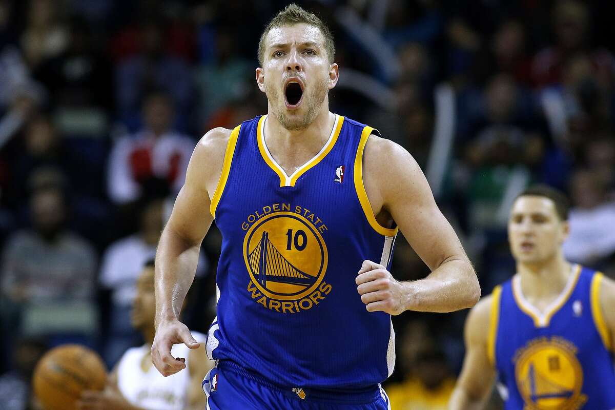Golden State Warriors power forward David Lee (10) reacts after scoring during the second half of an NBA basketball game against the New Orleans Pelicans in New Orleans, Saturday, Jan. 18, 2014. The Warriors won 97-87. (AP Photo/Jonathan Bachman)