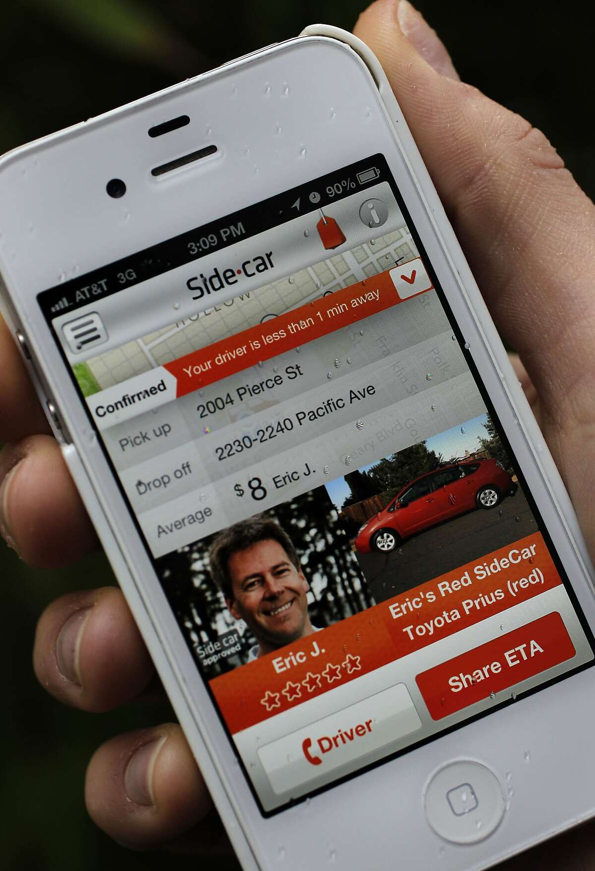 The SideCar iPhone app, on Saturday Nov. 17, 2012 in San Francisco, Calif., shows the riders a driver profile in San Francisco, Ca. Web-based ride sharing programs are coming under fire with regulators over licensing.