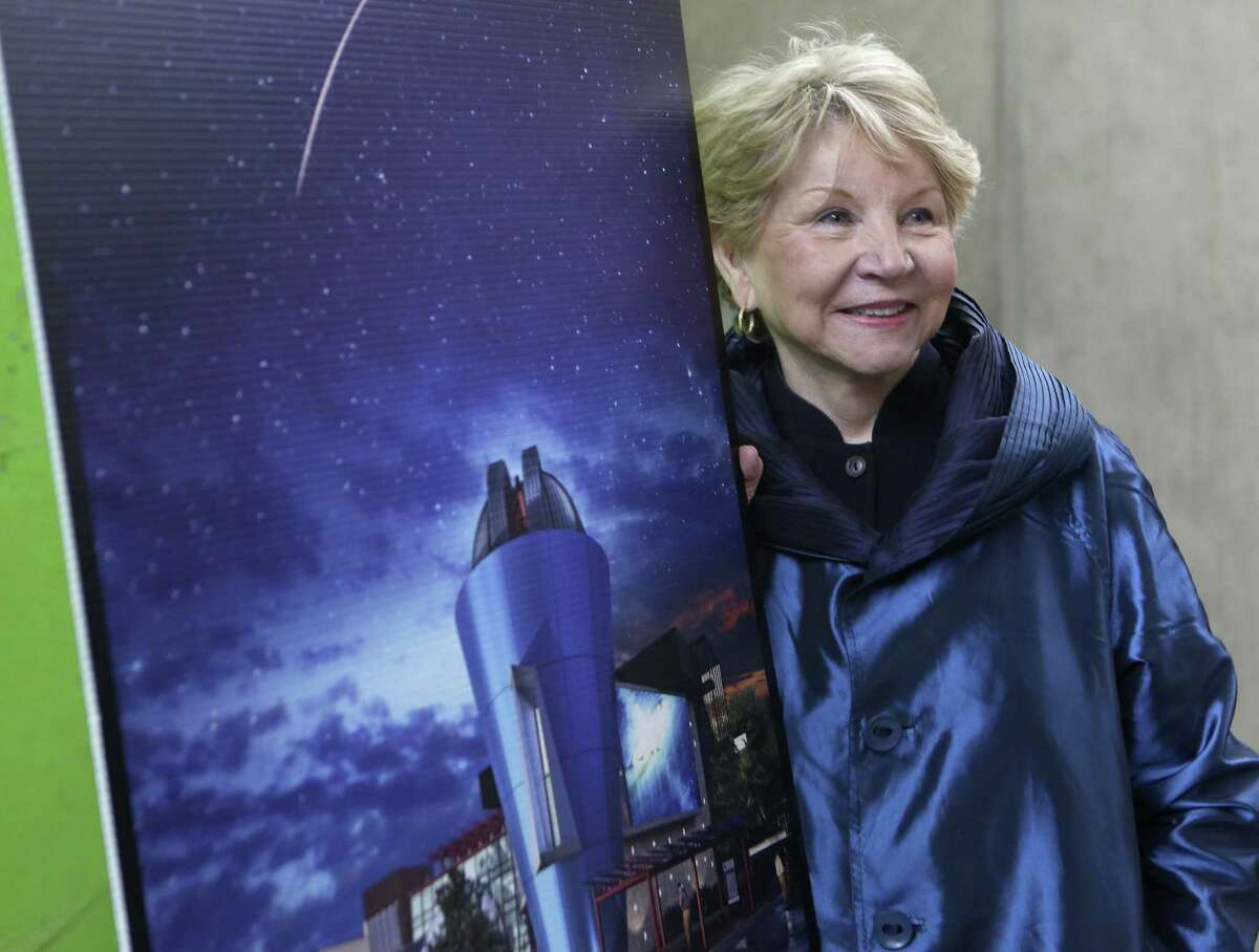 June Scobee Rodgers, widow of Space Shuttle Challenger Commander Dick Scobee, speaks at San Antonio College during a ceremony to remember the Challenger disaster 28 years ago.