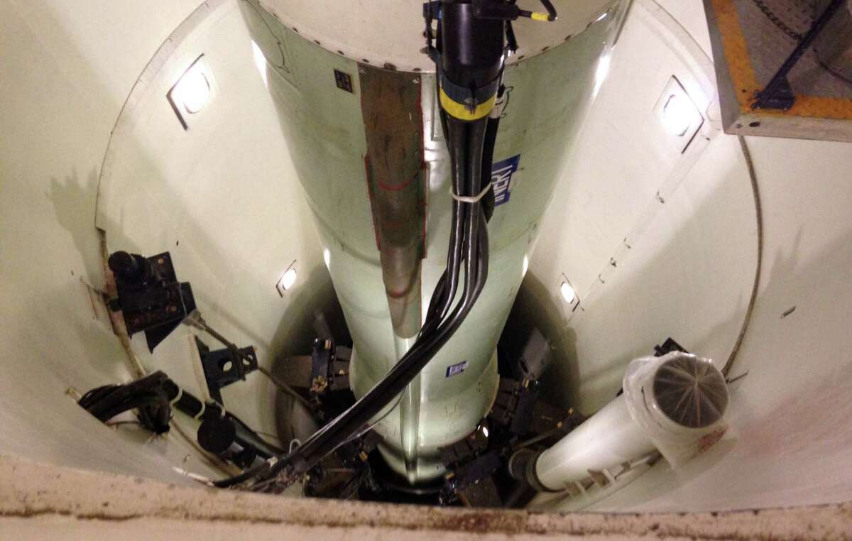 This mockup of a Minuteman nuclear missile is used for training of nuclear-weapons crews.