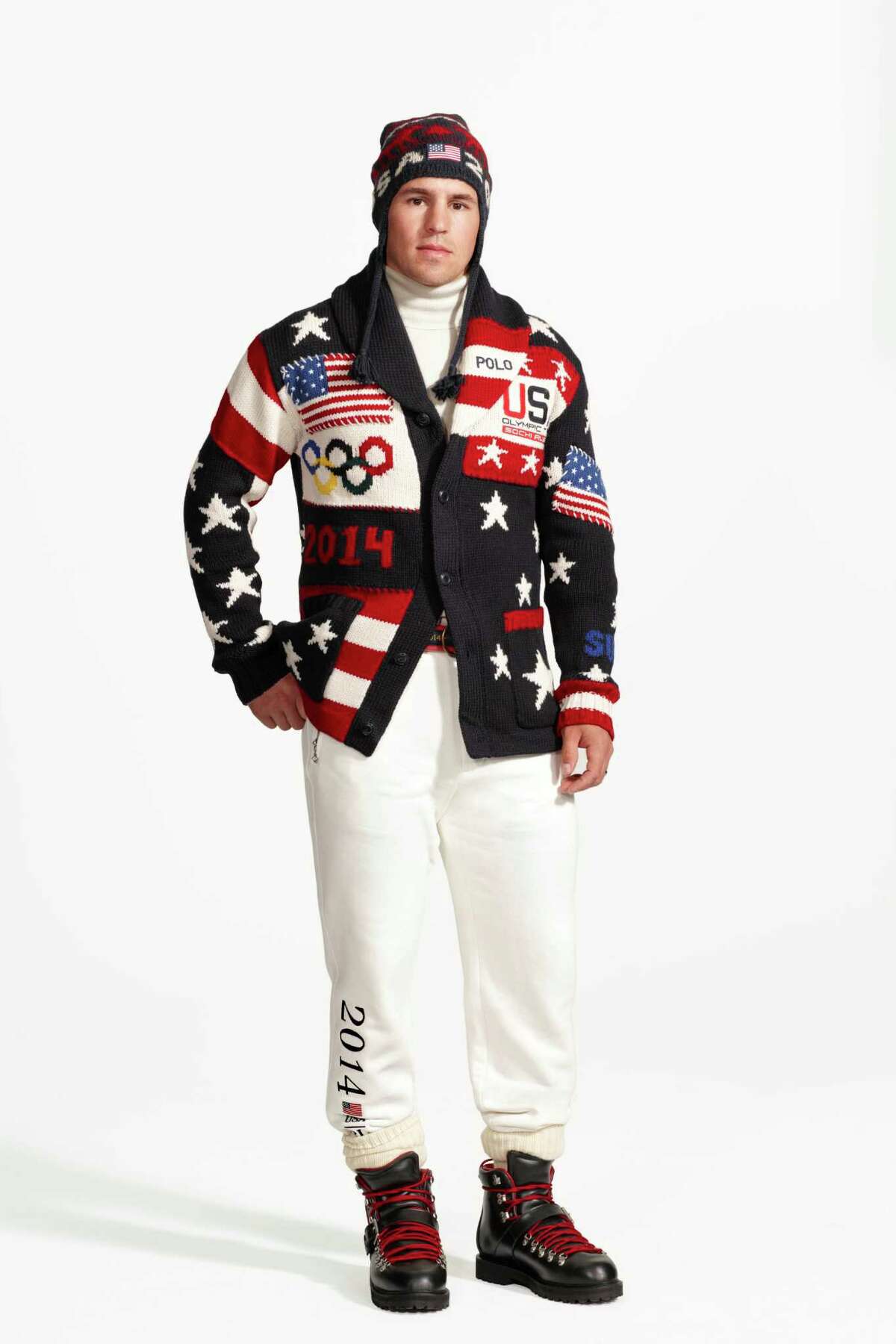 Hockey players Julie Chu, above, and Zach Parise model the official Team USA opening ceremony uniforms.