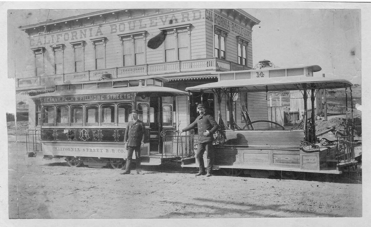 California Street cable car, 1890's. Photo donated from Harry L. Brichell, 2519 Montrose Ave, Montrose, Calif.