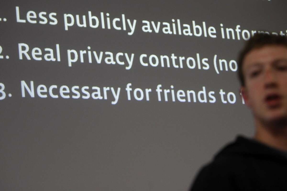 Facebook founder and CEO, Mark Zuckerberg highlights changes to the privacy setting at FB headquarters on Wednesday May 26, 2010 in Palo Alto, Calif.