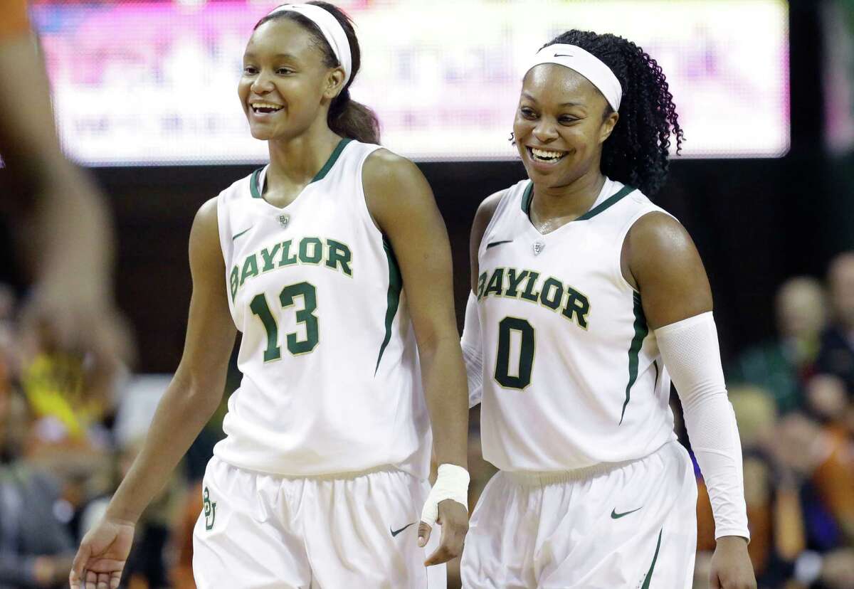 Baylor's Nina Davis (13) and Odyssey Sims (0) were double trouble for Texas in the No. 9 Lady Bears' 87-73 victory at Waco on Saturday night.