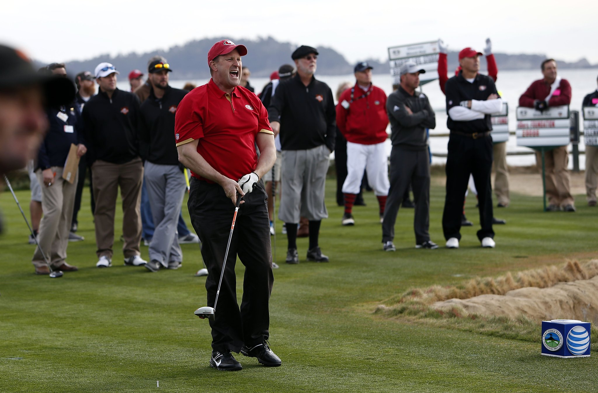 Former San Francisco 49ers players Harris Barton and Alex Smith, now with  the Kansas City Chiefs during the Chevron Charity Shoot-Out. Members of the San  Francisco 49ers versus members of the San