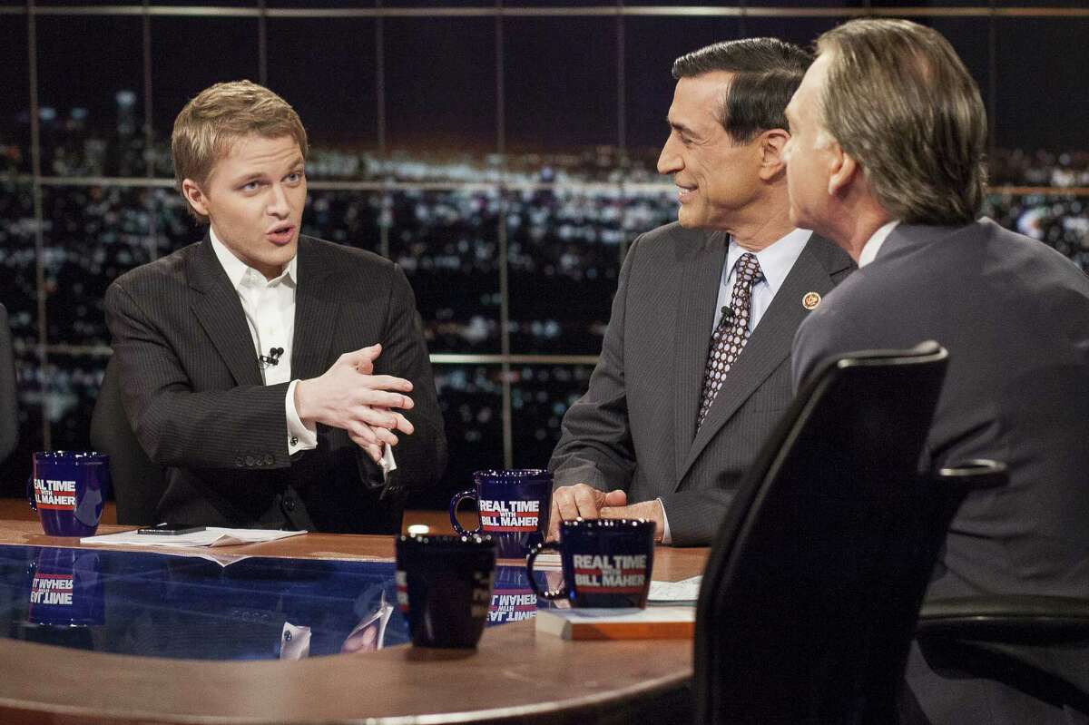 MSNBC host Ronan Farrow (left) appears on “Real Time with Bill Maher.” Farrow tweeted a harsh response after Allen was awarded the Cecil B. DeMille award at the Golden Globes in January.