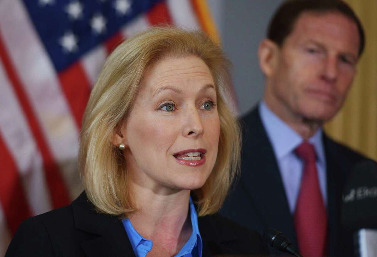 Senator Kirsten Gillibrand, D-NY speaks during a press conference calling for the creation of an independent military justice system for deal with sexual harassment and assault in the military, in the Russell Senate Office Building on Capitol Hill in Washington, DC on February 6, 2014. At right is Senator Richard Blumenthal, D-CT. AFP PHOTO/Mandel NGANMANDEL NGAN/AFP/Getty Images