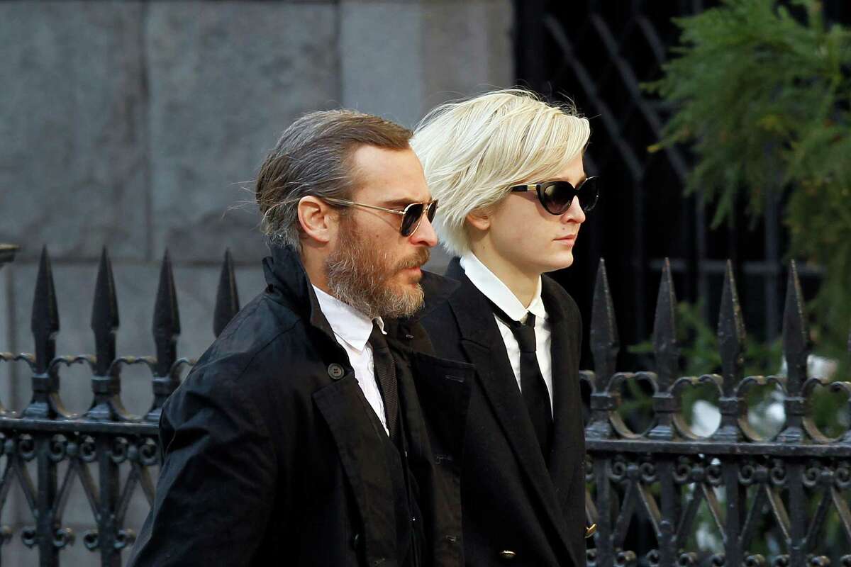 Actor Joaquin Phoenix arrives at the Church of St. Ignatius Loyola for the private funeral of actor Philip Seymour Hoffman Friday, Feb. 7, 2014, in New York. Hoffman, 46, was found dead Sunday of an apparent heroin overdose.
