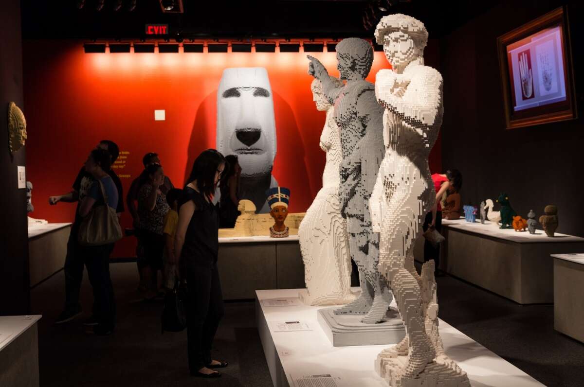 Pieces from Nathan Sawaya's "The Art of the Brick," which features sculptures and artwork made of LEGOs. It's on view in New York City.