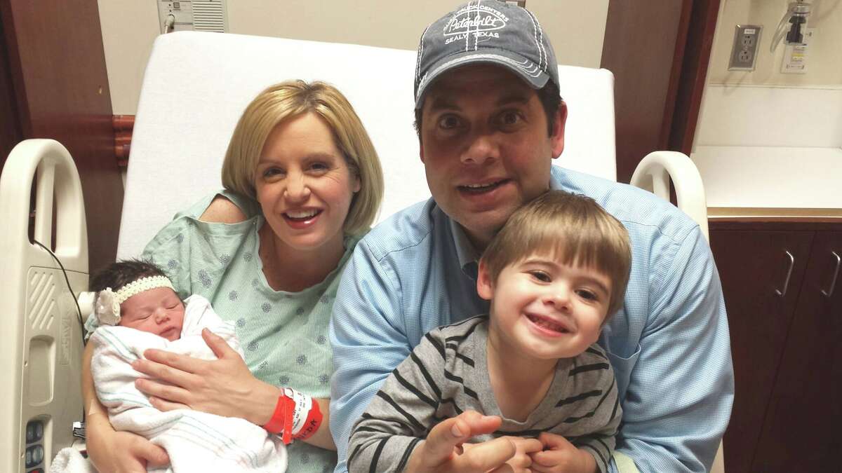 KPRC 2 reporters Joel Eisenbaum and Amy Davis announced they were expecting in August. Their daughter, Piper Molly Eisenbaum, was born Monday, Feb. 10. She's pictured with her parents and big brother, Jackson. Photo courtesy KPRC Local 2.