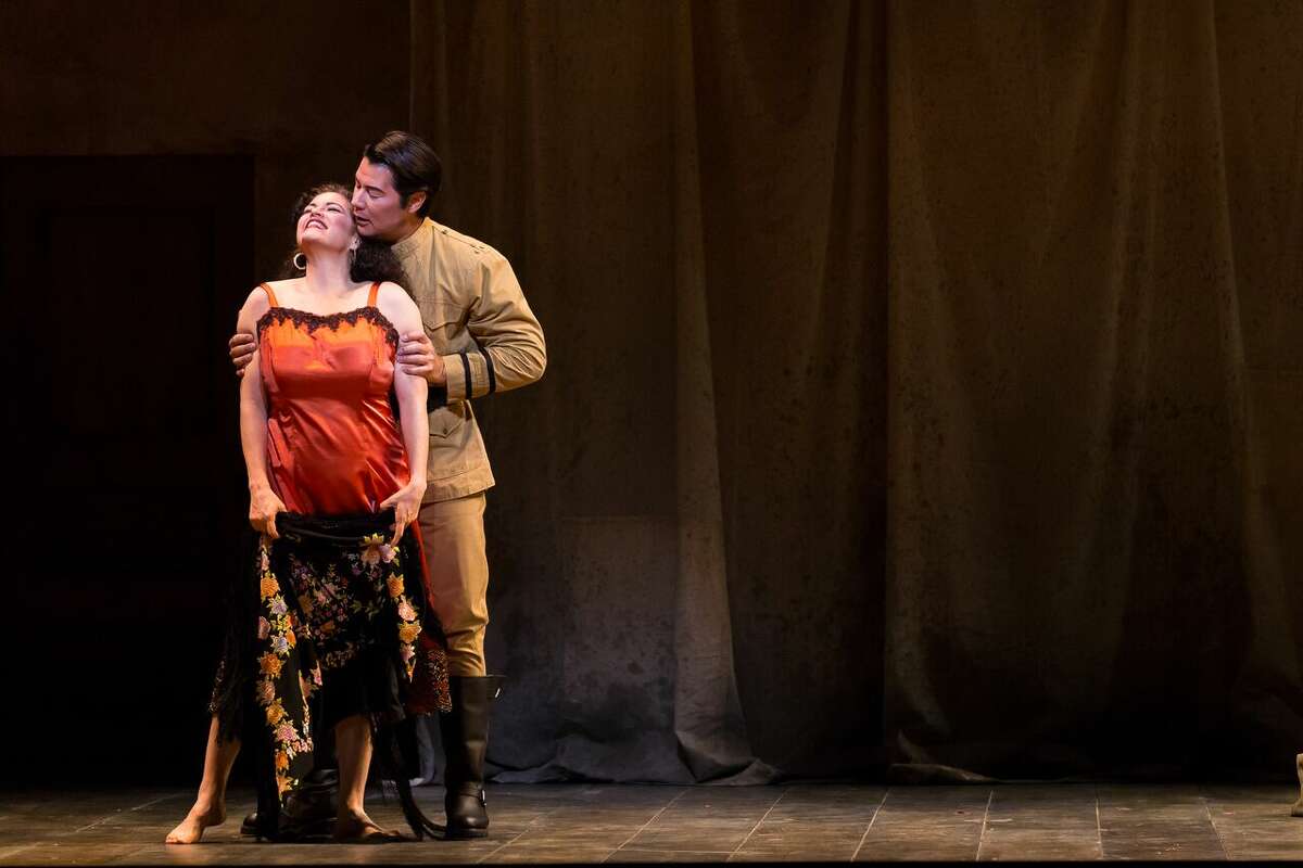 Adam Diegel stars as Don Jose and Kirstin Chavez as Carmen in a production of Bizet's Carmen by Opera San Antonio in 2016.