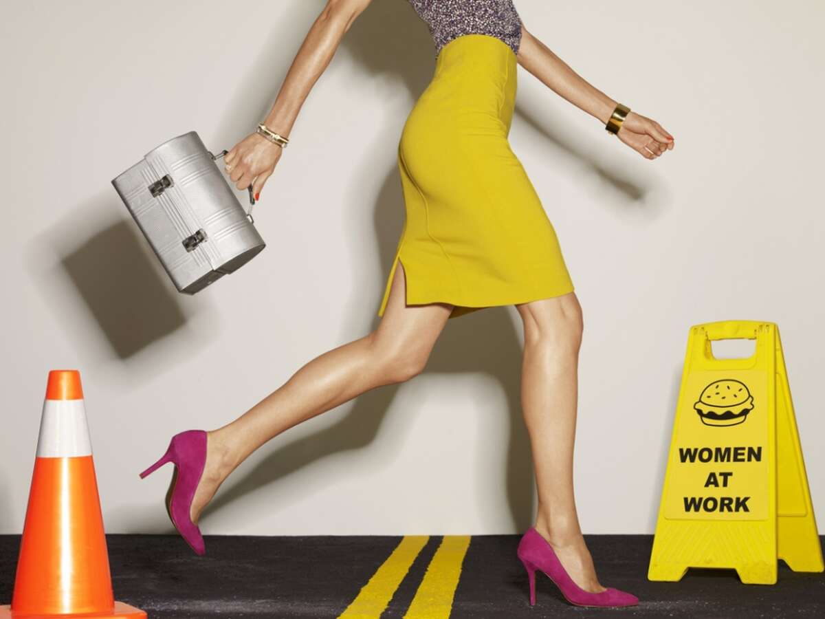 Feminism is ... wearing high heels and a short skirt to a construction site where apparently hamburgers are being made.