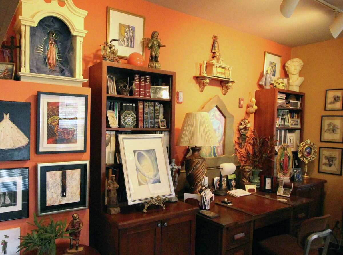 Richard Arredondo's Beacon Hill home reflects his love for art and design. Below a shrine to Our Lady of Guadalupe (top left) are pieces by local artists.