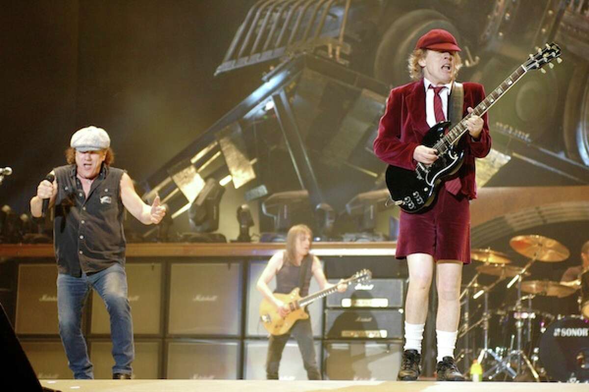 TORONTO, ON - NOVEMBER 07: Brian Johnson and Angus Young of AC/DC perform live in concert during their "Black Ice" Tour at the Rogers Centre on November 7, 2008 in Toronto, Canada.