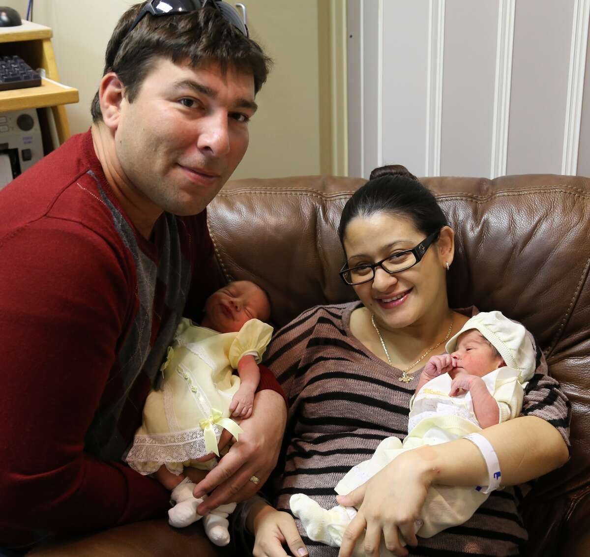 Eric and Yamileth Castaneda of Baytown pose with their twins Grace, left, and Emmanuel, the last babies born at the former Christus St. John Hospital in Nassau Bay. Photo courtesy of Houston Methodist.