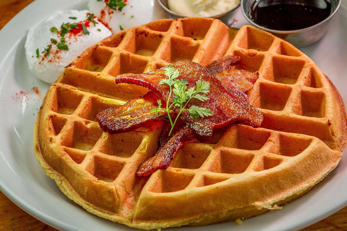 The Waffle Supreme with Bacon at Actual Cafe in Oakland, Calif., is seen on February 6th, 2014.