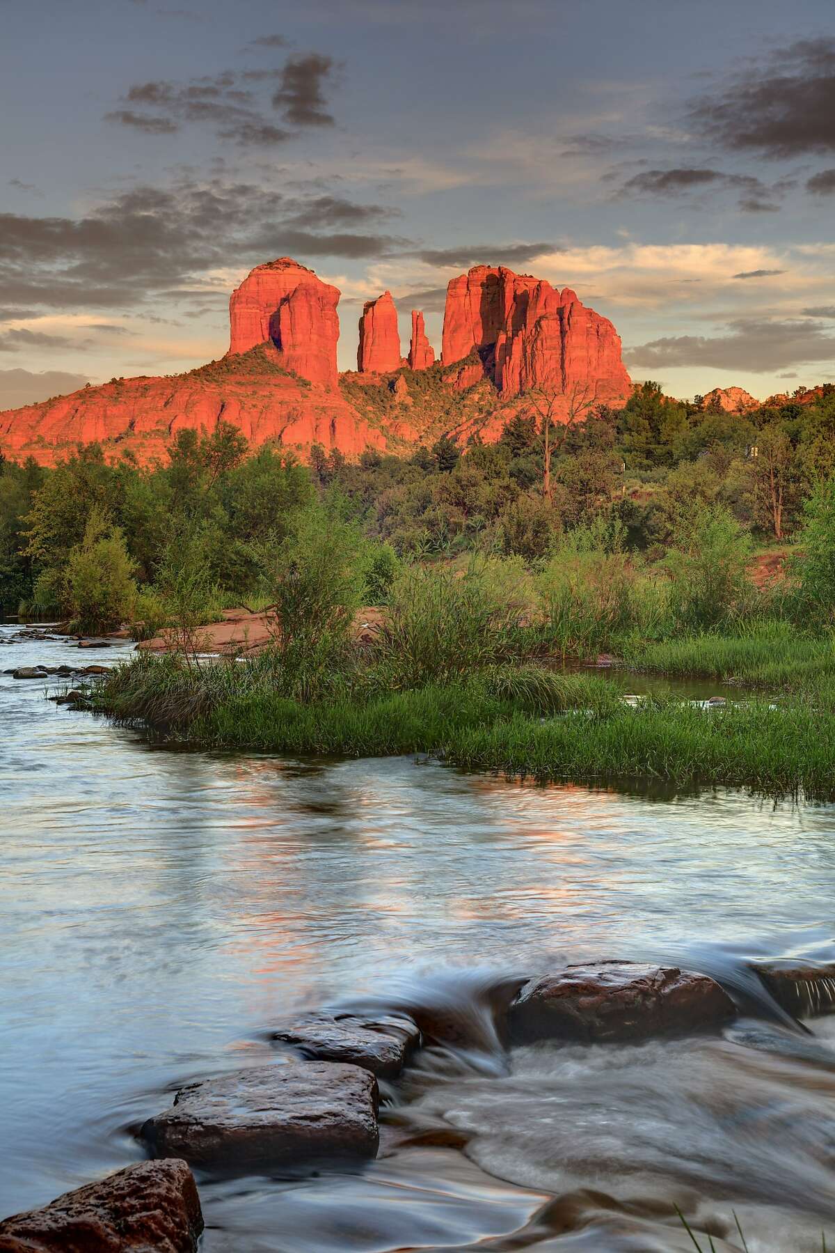 Cathedral Rock glowing at sunset in Sedona, Arizona. USA, Arizona, Sedona, Cathedral Rock glowing at sunset