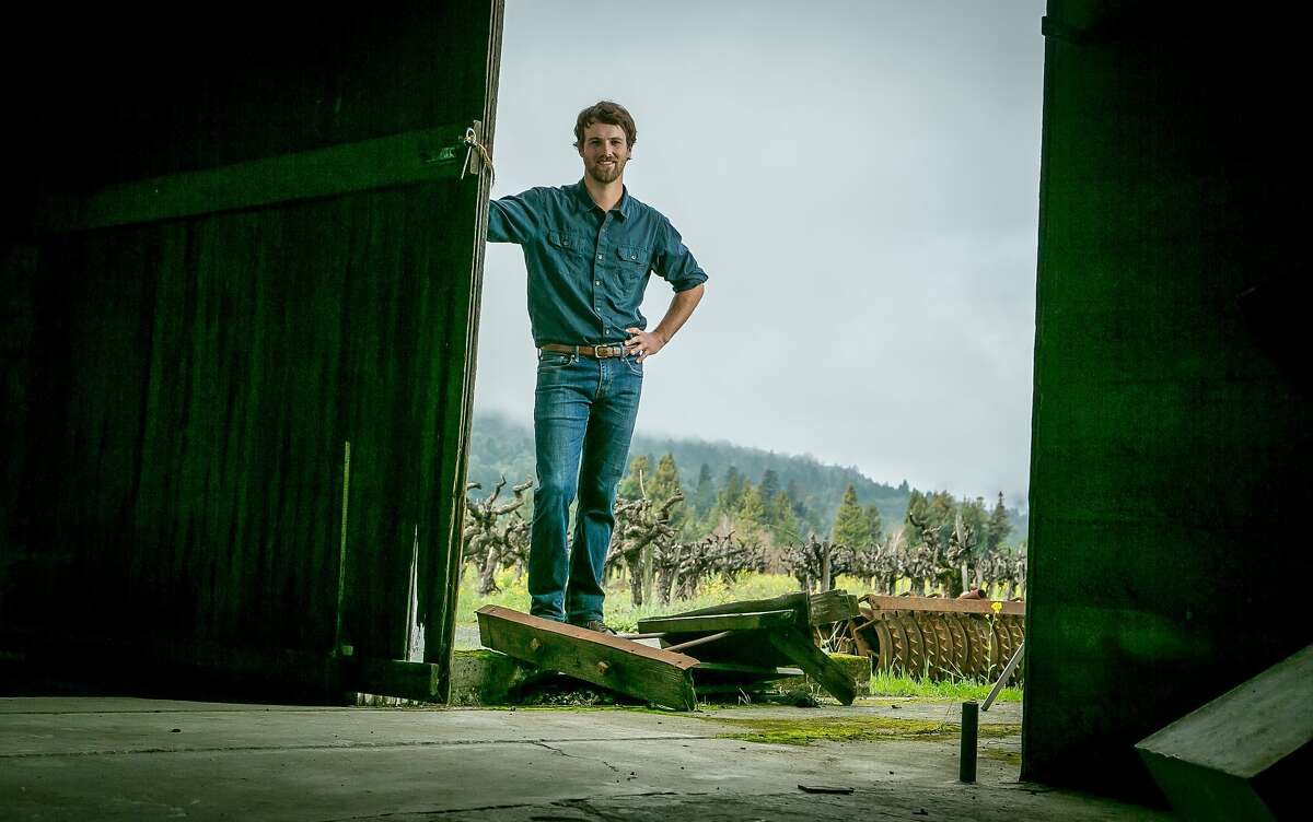 Winemaker Rory Williams in front of old vine Valdiguie vineyard in St. Helena , Calif., on February 14th, 2014.