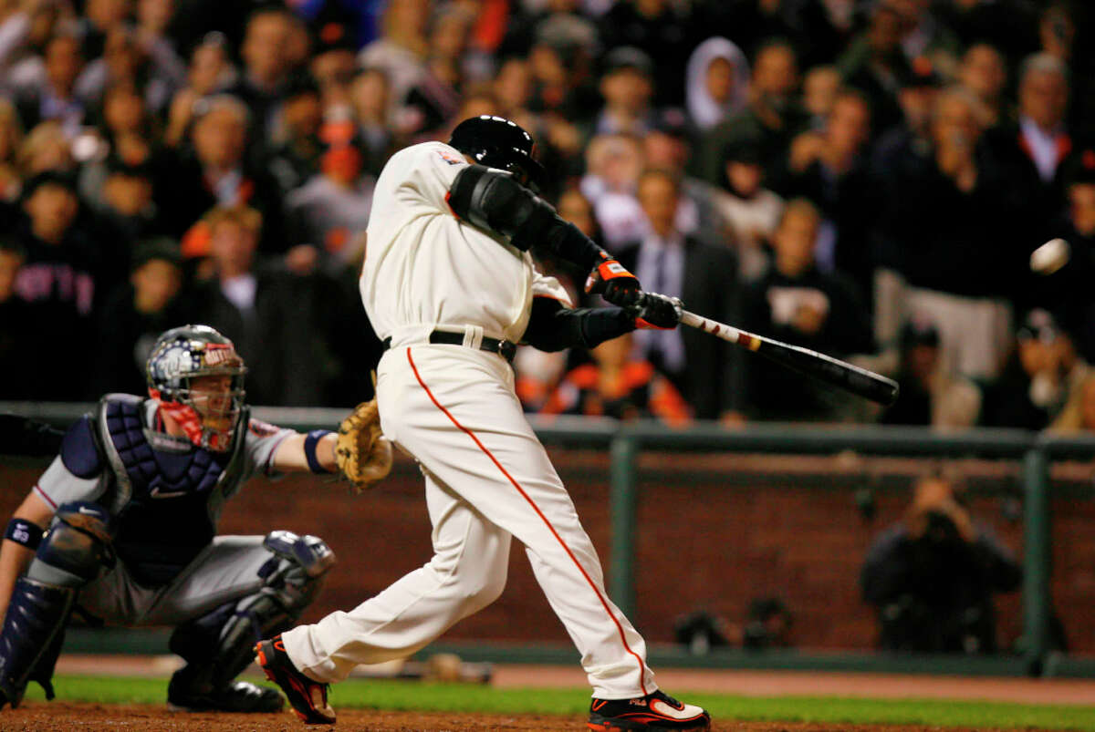 Barry Bonds hits home run number 756 in the bottom of the fifth inning against the Washington Nationals on Tuesday, August 7, 2007.